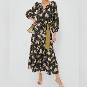 Tuckernuck Maxi Dress Womens Size XXL Midnight Garden Lyles Tiered Belt Pockets